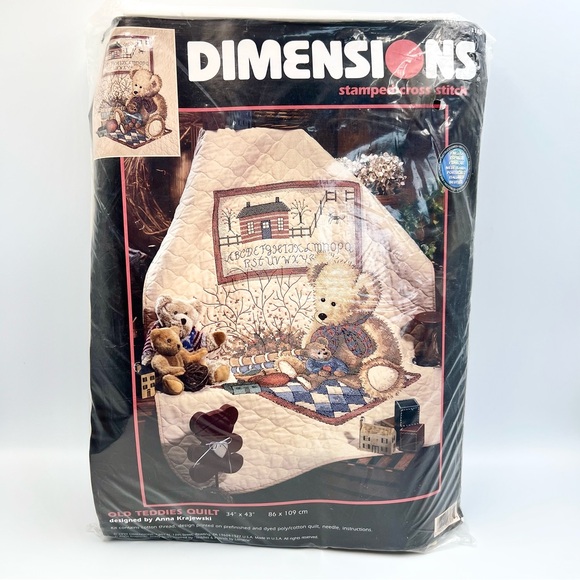 Vintage Dimensions Old Teddies Quilt Stamped Cross Stitch Kit 34”x43” Teddy Bear - Picture 1 of 5